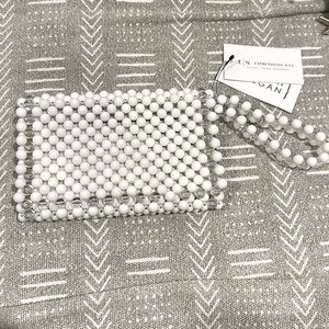 Expressions NYC White Luxury Vegan Beaded Clutch